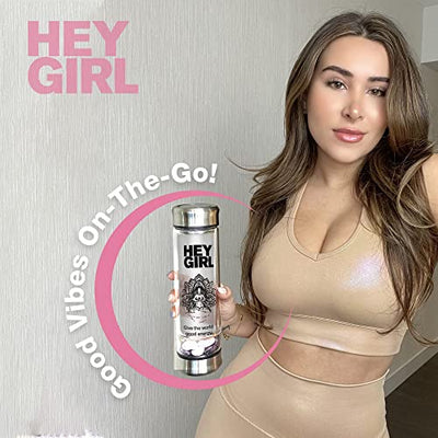 Hey Girl Crystal Infuser Bottle with Tea Diffuser - Insulated Travel Glass Thermos Tumbler For Loose Leaf Tea , Tea Bags & Infused Fruit