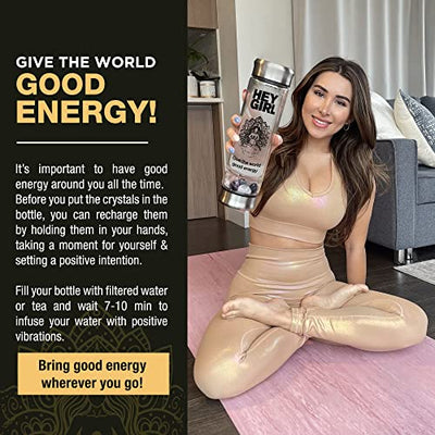 Hey Girl Crystal Infuser Bottle with Tea Diffuser - Insulated Travel Glass Thermos Tumbler For Loose Leaf Tea , Tea Bags & Infused Fruit